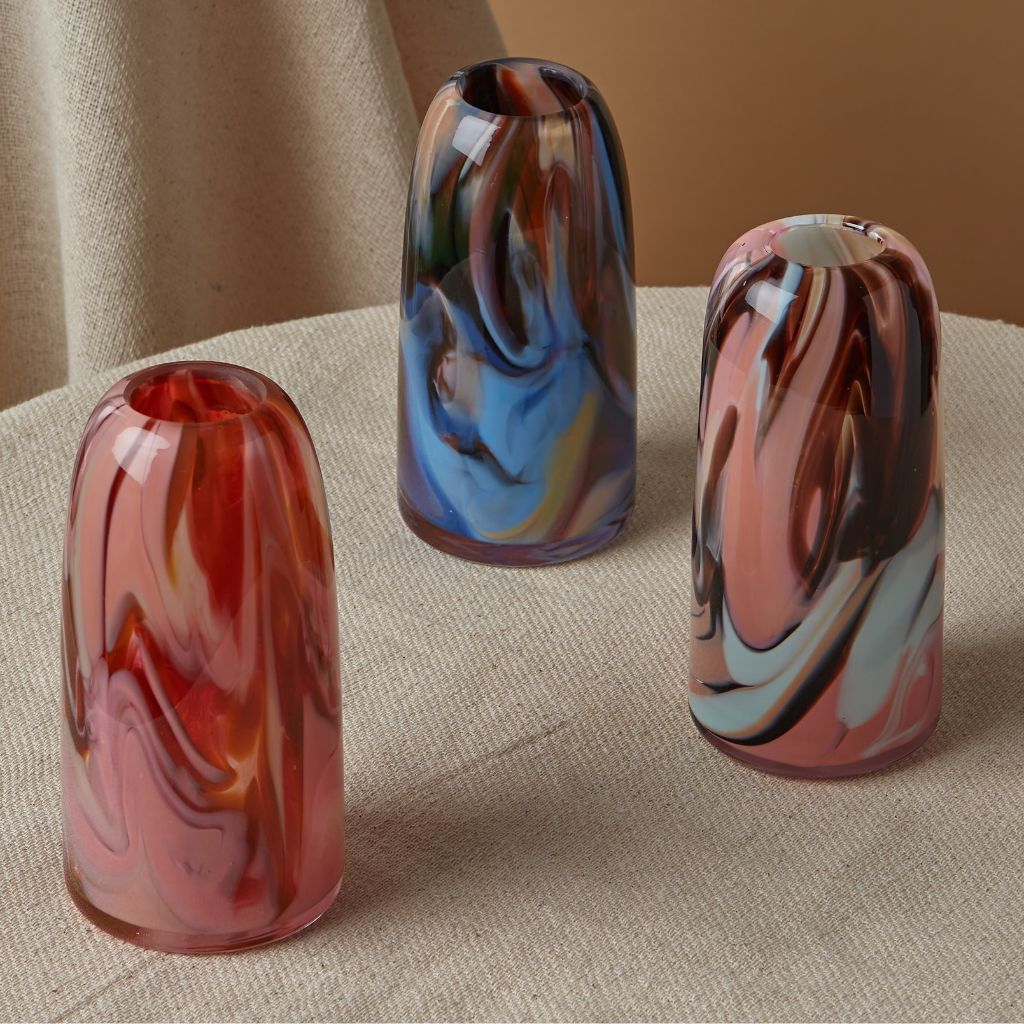 Handblown marbled bud vases